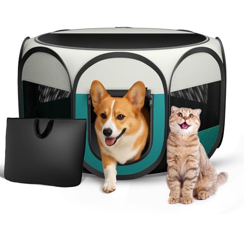 Faltbarer Welpenlaufstall für den Innenbereich für Katzen – tragbare Katzen- und Hundehütte, Pop-Up-Hunde-Laufställe für kleine Haustiere, Kätzchen, Outdoor, mit Tragetasche von ipetstation