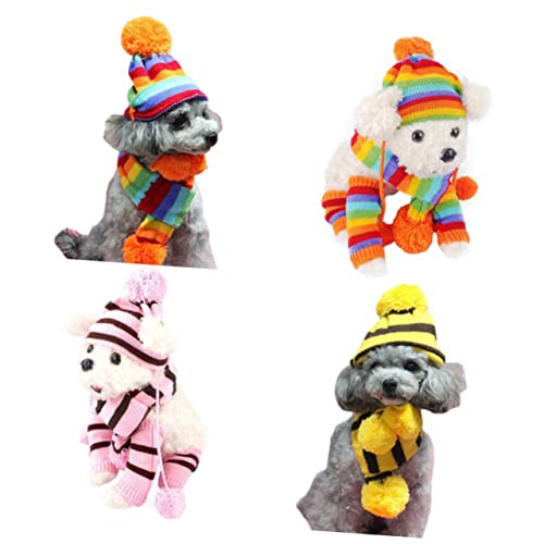 iplusmile Welpenmütze 1 Set Halswärmer Schal Winterkleidung Winterschals Kapuzenhandtuch Hundepullover Hundestrickmütze Hundeschal Mützenset Warmes Hundekostüm Gestrickte Winterkleidung von iplusmile