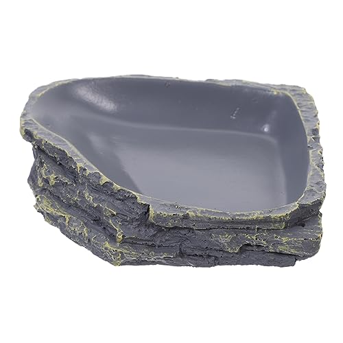 iplusmile 1 Stück Rock Food Pot Futternapf für Reptilien Reptilienfutterautomat Essen Futtervorsprung Wasserschale für Schildkröten Reptilienschale aus Harz Gecko Water Bowl Grey von iplusmile