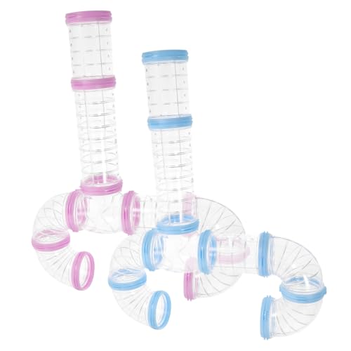 iplusmile 2 Sätze DIY Hamstertunnel Röhrensystem Transparent Kreatives Hamsterkäfig Zubehör Krabbeltunnel für Kleintiere Bewegungsspielzeug Rosa Blau von iplusmile