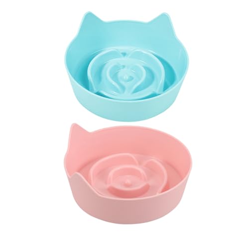 iplusmile 2 Stück Katzen Futternapf mit Katzenohren Rutschfester Slow Feeder für Katzen Antischlingnapf für Hause Buntes Design für Angenehmes Futtererlebnis von iplusmile