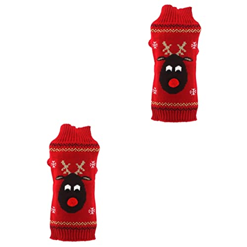 iplusmile 2St Welpenkleidung gestrickter Katzenmantel Weihnachtsfeier Hundekostüm Weihnachtspullover Kleiner Hundepullover Kleider Weihnachtskleidung für Haustiere VIP rot von iplusmile
