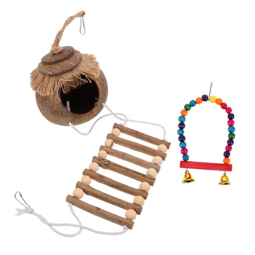 iplusmile 2stücke Papageiennest Aus Kokosnussschalen Mit Leiter Und Kletterseil Hängendes Vogelnest Für Sittiche Unzertrennliche Und Kleine Vögel Brutumgebung Und Spielzeug Für von iplusmile