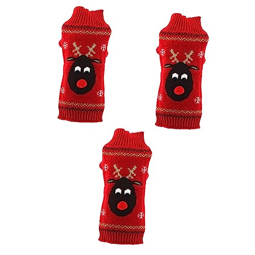 iplusmile 3St Welpenkleidung Weihnachtskleidung für Hunde Welpenpullover für kleine Hunde Weihnachtspullover Kleiner Hundepullover Kleider Hundekleidung rot von iplusmile