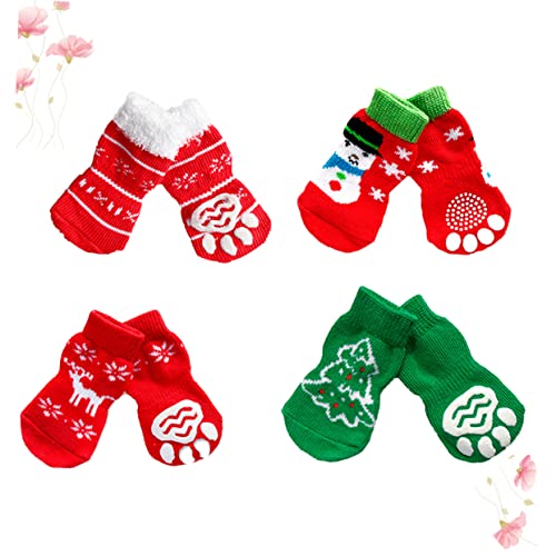 iplusmile Weihnachtssocken 4 Paar Bodenschoner Hundesocken Für Den Innenbereich Haustierpfotenschutz Haustier-Baumwollsocken Katzensocken Weihnachts-Haustiersocken von iplusmile