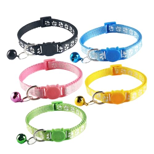 iplusmile 5 Stück Katzenhalsbänder mit Glocke Verstellbare für Katzen und Kätzchen Gelb Himmelblau und Hellgrün und Praktische Haustieraccessoires von iplusmile