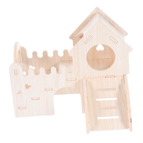 iplusmile Hamsterhütte Holz Hamsterlabyrinth Mäuse Ratte Kleine Hütte Holz Hamsterhaus Labyrinth Hamsterkäfig Zubehör Hamsterrutsche Versteck Kleintiere Versteck Khaki Holz von iplusmile