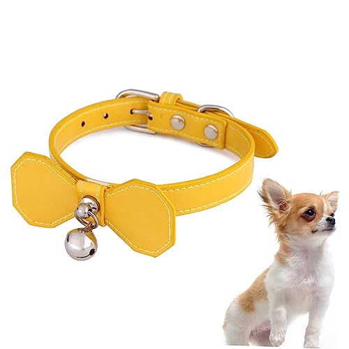 iplusmile Haustier Hundehalsband hundekragen hundehalstuch PU- mit Schleife Welpe Stichworte Glockenhalsband für Hunde Haustierbedarf Katzenkragen Yellow von iplusmile