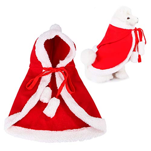 iplusmile Hunde-Weihnachtskostü – Hunde-Weihnachtsumhang Haustier-Santa-Umhang mit ütze – Warmer Hoodie-Umhang Hunde-Urlaubs-Cosplay-Kleid(E) von iplusmile