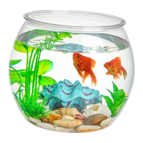 iplusmile Transparente Fischschale aus Stabilem Kunststoff Kleines Rundes Aquarium für Goldfische und Kleine Schildkröten Bruchsicher Multifunktional als Pflanzentopf und Dekoration für von iplusmile