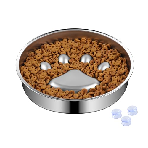 IPUPLAR Slow Feeder Hundenapf, 304 Edelstahl, Metall, langsamer Futternapf, Saugnapf, Anti-Flip-Hundenapf, 2 x rutschfest, 2–4 Tassen, für kleine und mittelgroße Rassen von ipuplar