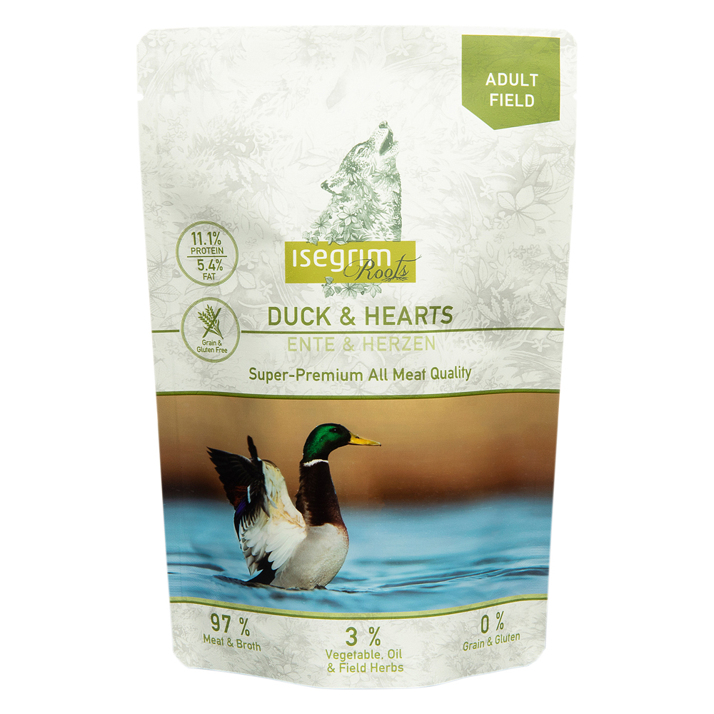 isegrim® Roots FIELD Ente & Herzen, Anzahl: 14 x 410 g, 410 g, Hundefutter von isegrim® Roots