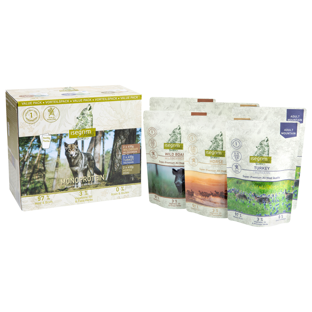 isegrim® Roots Multipack 1 Single-Protein, Anzahl: 12 x 410 g, 410 g, Hundefutter von isegrim® Roots