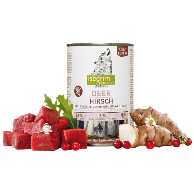 isegrim® FOREST Hirsch mit Topinambur, Preiselbeeren & Wildkräutern, Anzahl: 12 x 400 g, 400 g, Hundefutter nass von isegrim®