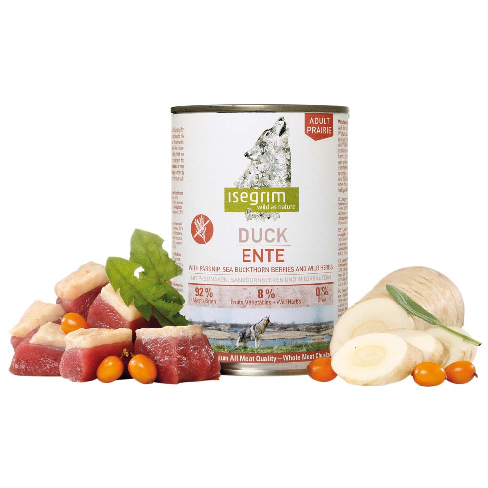 isegrim® PRAIRIE Ente mit Pastinaken, Sanddornbeeren & Wildkräutern, Anzahl: 800 g, 800 g, Hundefutter nass von isegrim®