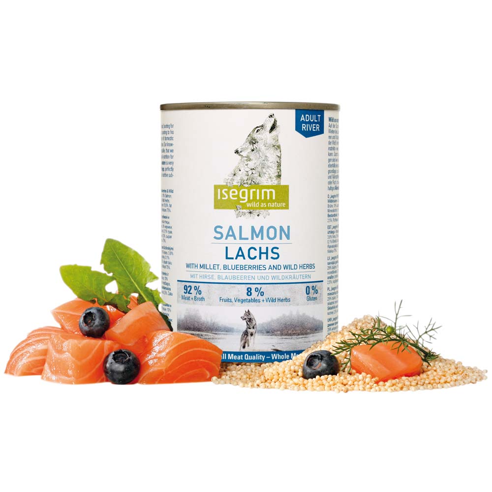 isegrim® RIVER Lachs mit Hirse, Blaubeeren & Wildkräutern, Anzahl: 6 x 800 g, 800 g, Hundefutter nass von isegrim®