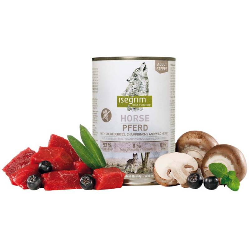 isegrim® STEPPE Pferd mit Aroniabeeren, Champignons & Wildkräutern, Anzahl: 12 x 400 g, 400 g, Hundefutter nass von isegrim®