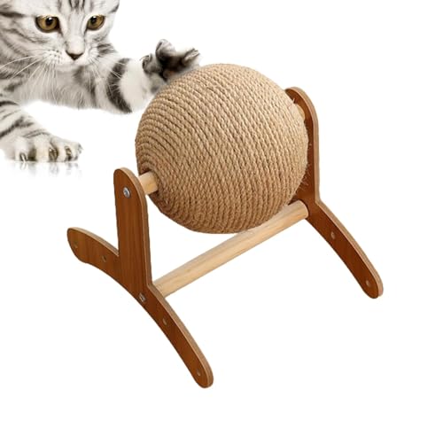 itrimaka Katzenballkratzer, Katzenkratzball,Sisal-Katzen-Kratzball drehbar mit Holzständer | Multifunktionaler Katzenkratzer, interaktives, stabiles, entspannendes Haustierzubehör für Katzen, Kätzchen von itrimaka