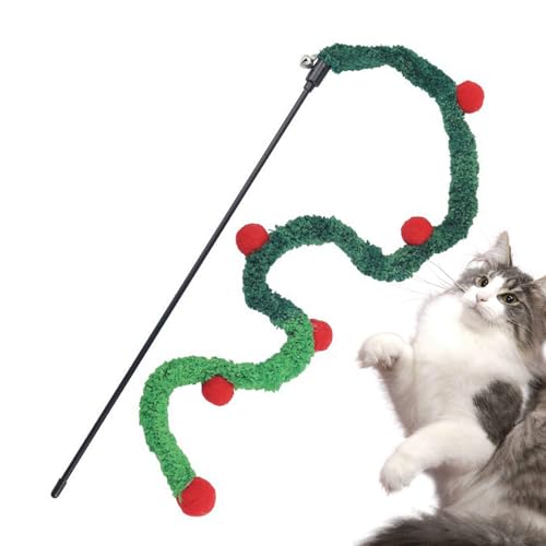 itrimaka Weihnachts-Katzen-Teaser,Katzen-Teaser-Zauberstab | Haustier-Teaser-Katzenstab-Spielzeug für Hauskatzen,Attraktive, Plüsch-Katzenfänger-Spielzeug für Kätzchen, Katzen von itrimaka