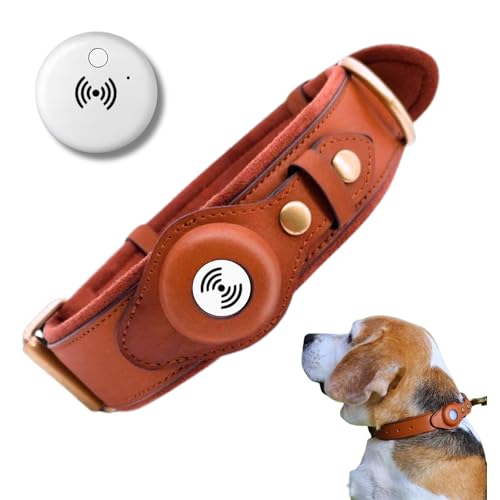 Hundehalsband aus echtem Leder mit Airtag-Tracker, MFI-zertifiziert, kompatibel mit Apple-Geräten, robust und elegant von iulius