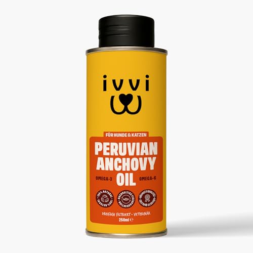 Peruanisches Anchovy-Öl für Hunde & Katzen – 3× stärker als Lachsöl – Omega-3 Fischöl für Haut, Gelenke, Herz & Immunsystem – Dreifach gefiltert – Marin Trust Zertifiziert – 250ml von ivvi