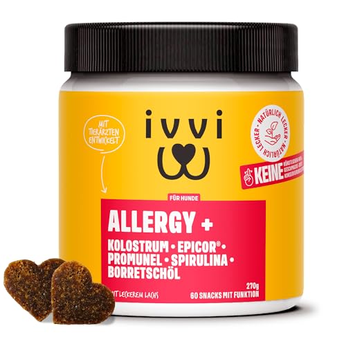 ivvi Allergy Immunity für Hunde – gegen Allergien & Juckreiz und zur Stärkung des Immunsystems - 60 leckere Snacks (270g) mit Lachs von ivvi