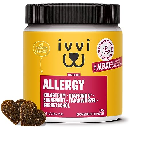 ivvi Allergy für Hunde – gegen Allergien & Juckreiz und zur Stärkung des Immunsystems - 60 leckere Snacks (270g) mit Lachs von ivvi