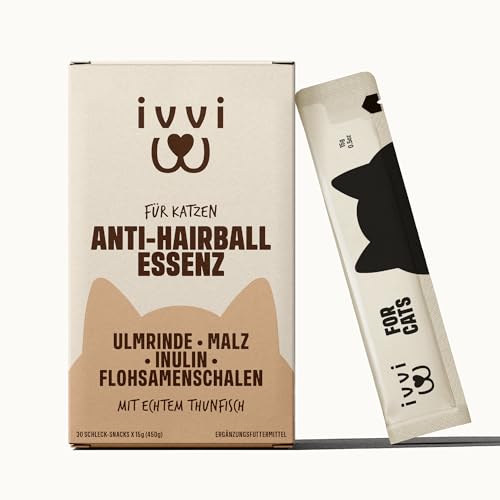 ivvi Anti-Hairball Essenz für Katzen – Schlecksnack mit Malz, Ulmenrinde, Inulin & Flohsamenschalen – gegen Haarballen – 30x15g – mit echtem Thunfisch ivvi Anti-Hairball Essenz für Katzen – Schlecksnack mit Malz, Ulmenrinde, Inulin & Flohsamenschalen – gegen Haarballen – 30x15g – mit echtem Thunfisch von ivvi