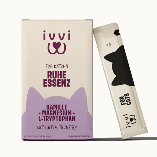 ivvi Ruhe Essenz für Katzen – Anti-Stress Schleck-Snacks mit Kamille, L-Tryptophan & Magnesium – Unterstützt Entspannung & Wohlbefinden – mit echtem Thunfisch – 30 Sticks x 15 g (450 g) ivvi Ruhe Essenz für Katzen – Anti-Stress Schleck-Snacks mit Kamille, L-Tryptophan & Magnesium – Unterstützt Entspannung & Wohlbefinden – mit echtem Thunfisch – 30 Sticks x 15 g (450 g) von ivvi