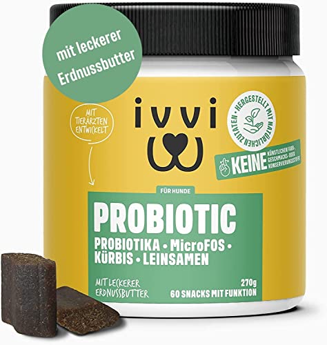 ivvi PROBIOTIC Hunde Probiotika als Leckerli - Hund Darmflora aufbauen, verbesserte Verdauung & Immunsystem - 60 leckere Snacks (270g) mit Erdnussbutter von ivvi