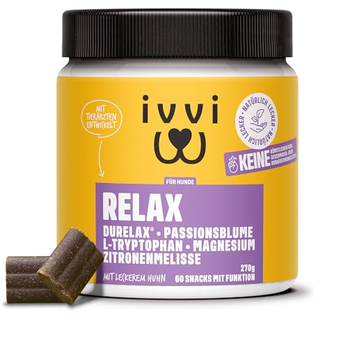 ivvi Relax - Beruhigungsmittel für Hunde mit L-Tryptophan bei Angst, Stress und zur Beruhigung - 60 leckere Snacks mit Huhn von ivvi