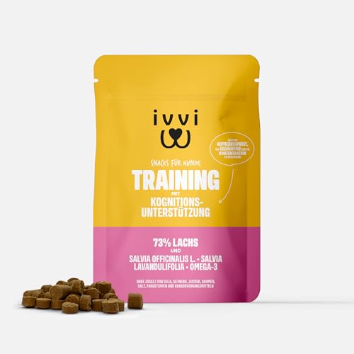 ivvi Trainingssnacks für Hunde – 73% Lachs, Omega-3 & Salbei-Komplex – Unterstützt Gedächtnis & Konzentration – Proteinreich, kalorienarm, ohne künstliche Zusätze von ivvi