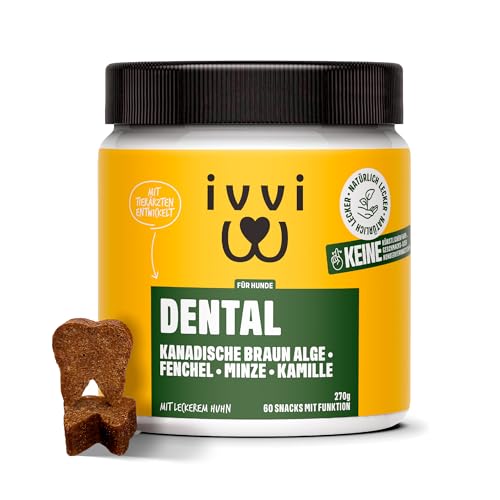 ivvi Dental - Zahnhygiene-Snacks für Hunde. Für gesunde Zähne und Zahnfleisch, hilft bei Zahnbelag und schlechtem Atem - 60 Snacks (270g) mit Huhn. von ivvi