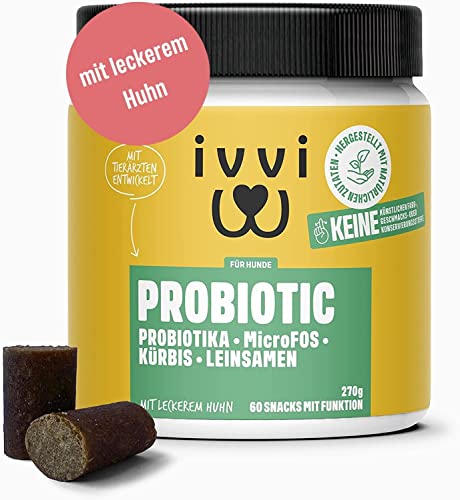ivvi PROBIOTIC Hunde Probiotika als Leckerli - Hund Darmflora aufbauen, verbesserte Verdauung & Immunsystem - 60 leckere Snacks (270g) mit Huhn von ivvi