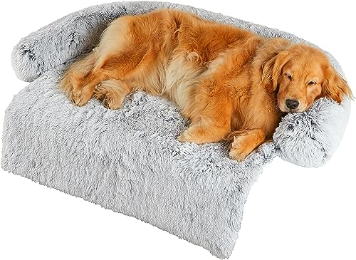 iyoimono Hundebett Grosse Hunde, 105x95x15cm Abnehmbarem Waschbar Hundekorb rutschfest Hundebett beruhigend Hundekissen kuschelig rechteckig Plüsch Hundesofa für große Hunde Winter, Hellgrau von iyoimono