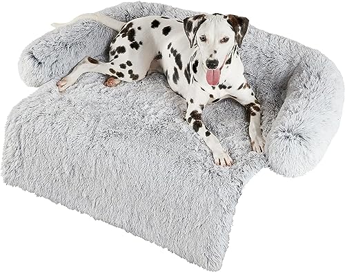 iyoimono Hundebett Grosse Hunde, 90x85x13cm Abnehmbarem Waschbar Hundekorb rutschfest Hundebett beruhigend Hundekissen kuschelig rechteckig Plüsch Hundesofa für große Hunde Winter, Hellgrau von iyoimono