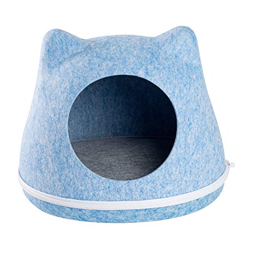 JAMAXX Katzen-Höhle Filz Katzen Körbchen | Stabil, Standfest, Katzenbett Katzennest Kuschel-Höhle Katzenhaus 43x35x35 Light-Blue, Solo von jamaxx-pets