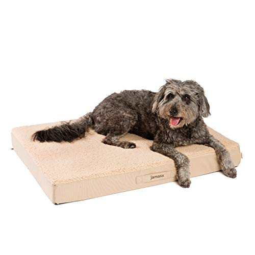 JAMAXX Orthopädische Hunde-Matratze Gelenkschonend Memory Visco Schaum Waschbar Abnehmbarer Lammfell Bezug/Wasserabweisendes Oxford Gewebe - Robustes Kuschliges Hundebett PDB1012, 90x65 (M), beige von jamaxx-pets