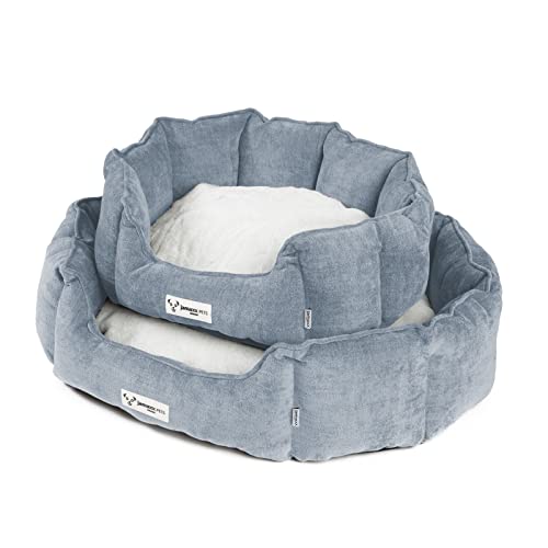 JAMAXX® Komfort Hundebett Hundekörbchen weich Hoher Rand Wendekissen waschbar - Hundekorb flauschig Kuschelig weich, Fell-Kissen Hochwertiger Stoff, mittelgroße Hunde, PDB2090 M 76x65 Ice-Blue, oval von jamaxx-pets