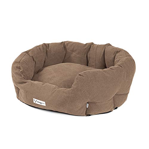 JAMAXX Ovales Hundebett mit Komfort-Füllung, Bezug Waschbar, Vintage Canvas Stoff, Hunde-Korb Körbchen mit Hohen Seitenwänden PDB2087 (M) 85x70, braun von jamaxx-pets