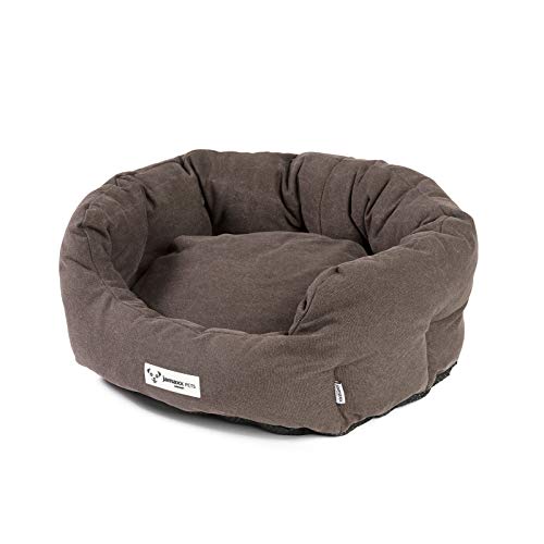 JAMAXX Ovales Hundebett mit Komfort-Füllung, Bezug Waschbar, Vintage Canvas Stoff, Hunde-Korb Körbchen mit Hohen Seitenwänden PDB2087 (S) 60x50, mud von jamaxx-pets