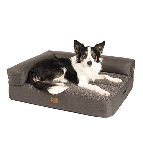 JAMAXX Premium 2-in-1 Hunde-Sofa - Orthopädisch Memory Visco, Abnehmbare Polster, Abnehmbarer Bezug Waschbar, Hochwertiger Stoff mit viel Eleganz, Weiches Lammfell/Sherpa, PDB3014 (M) 90x70 braun von jamaxx-pets