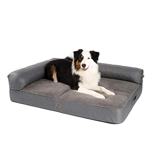JAMAXX Premium 2-in-1 Hunde-Sofa - Orthopädisch Memory Visco, Abnehmbare Polster, Abnehmbarer Bezug Waschbar, Weiches Fleece oder Lammfell/Sherpa, PDB3014 (L) 120x90 grau+grau Fleece von jamaxx-pets