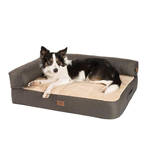 JAMAXX Premium 2-in-1 Hunde-Sofa - Orthopädisch Memory Visco, Abnehmbare Polster, Abnehmbarer Bezug Waschbar, Weiches Fleece oder Lammfell/Sherpa, PDB3014 (M) 90x70 braun+Sand Fleece von jamaxx-pets