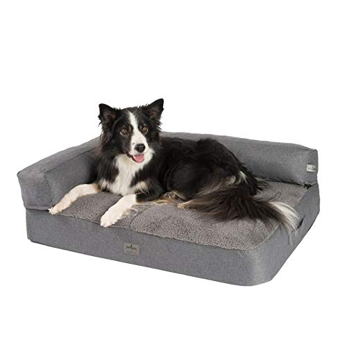 JAMAXX Premium 2-in-1 Hunde-Sofa - Orthopädisch Memory Visco, Abnehmbare Polster, Abnehmbarer Bezug Waschbar, Weiches Fleece oder Lammfell/Sherpa, PDB3014 (M) 90x70 grau+grau Fleece von jamaxx-pets