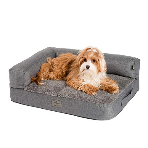 JAMAXX Premium 2-in-1 Hunde-Sofa - Orthopädisch Memory Visco, Abnehmbare Polster, Abnehmbarer Bezug Waschbar, Weiches Fleece oder Lammfell/Sherpa, PDB3014 (S) 65x50 grau+grau Fleece von jamaxx-pets