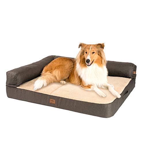 JAMAXX® Premium 2-in-1 Sofa Orthopädisch Memory Foam Matratze EXTRA BREIT - große Hunde Hundekissen Flauschig Kuschelig - Hundebett Waschbar - VISCO Polster abnehmbar, PDB3014 (L) 120x85 Sand Fleece von jamaxx-pets