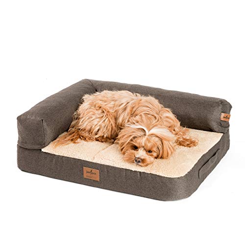 JAMAXX Premium 2-in-1 Hunde-Sofa - Orthopädisch Memory Visco, Abnehmbare Polster, Oeko-TEX Abnehmbarer Bezug Waschbar, Weiches Fleece oder Lammfell/Sherpa, PDB3014 (S) 65x50 braun+Sand Fleece von jamaxx-pets