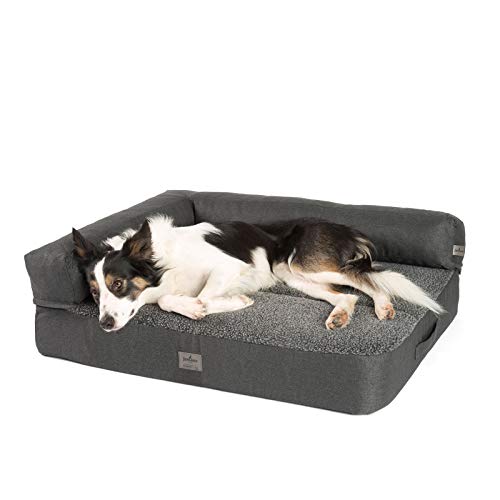 JAMAXX Premium 2-in-1 Hunde-Sofa - Orthopädische Memory Visco Füllung, Abnehmbare Polster und Waschbarer Bezug, Hochwertiger Stoff Lammfell/Sherpa, PDB3014 (M) 90x70 anthrazit von jamaxx-pets
