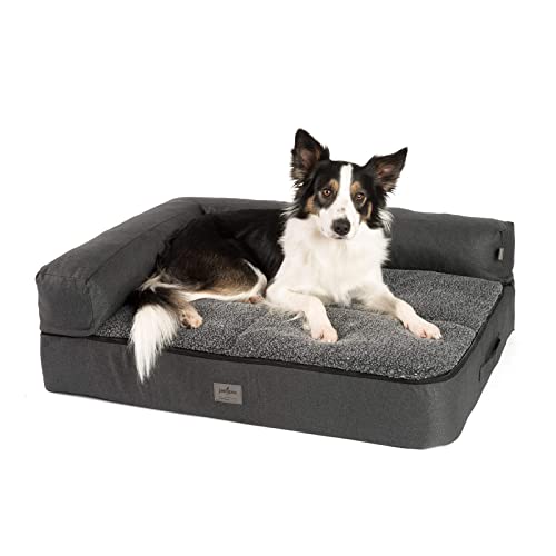JAMAXX Premium 4-in-1 Hunde-Sofa Orthopädisches Hundebett mit Memory Visco Schaumstoff, abnehmbare Polster, Extra-Dicke Polsterung, Wechsel-Bezug, Waschbar, PDB3015 (M) 80x60 ECO anthrazit grau von jamaxx-pets